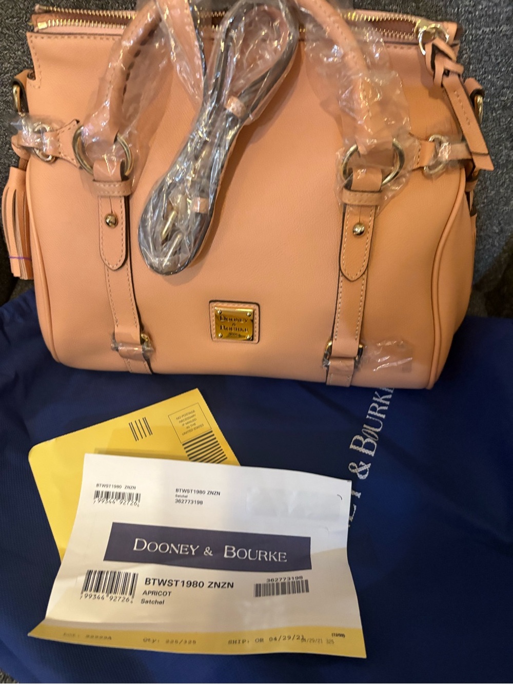 Dooney & Bourke Apricot Leather Satchel with Gold Hardware